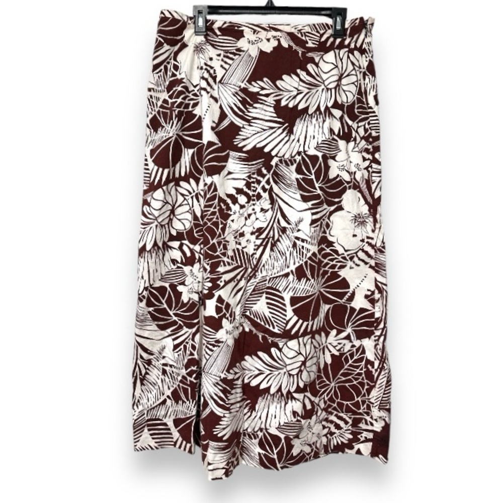 Vintage 90s/Y2K Michele Brown White Tropical Midi Skirt Women’s Size XL Vacay